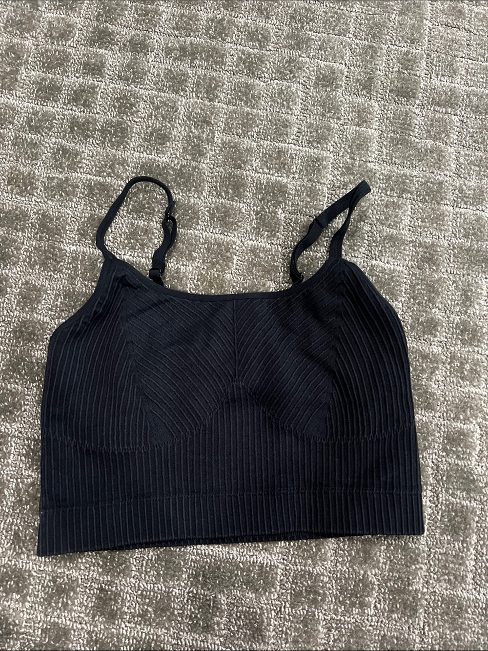 aerie Black Ribbed Crop Bralette with Subtle Logo